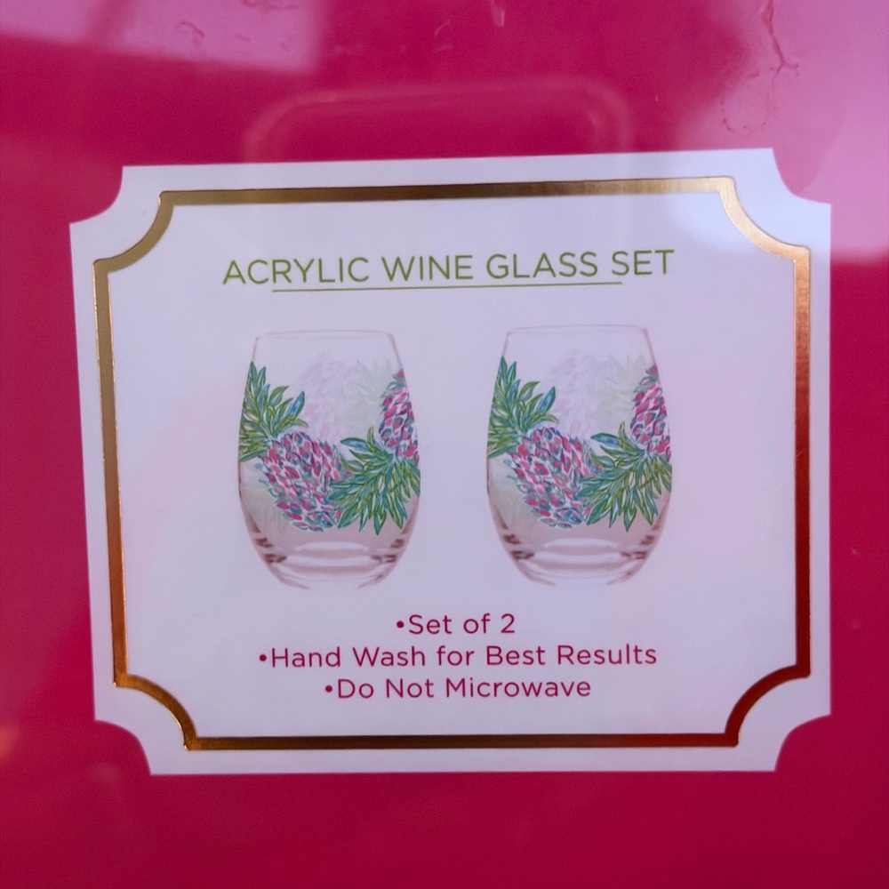Lilly Pulitzer Pink and Green Acrylic Wine Glasses - Picture 4 of 8